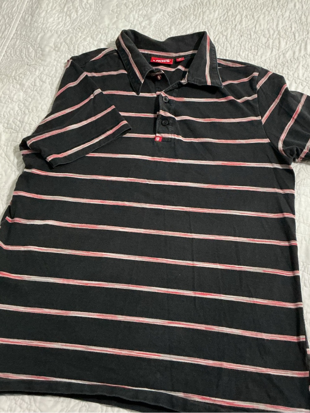 Vintage Vans Y2K Striped Skate Black Polo Shirt Size M